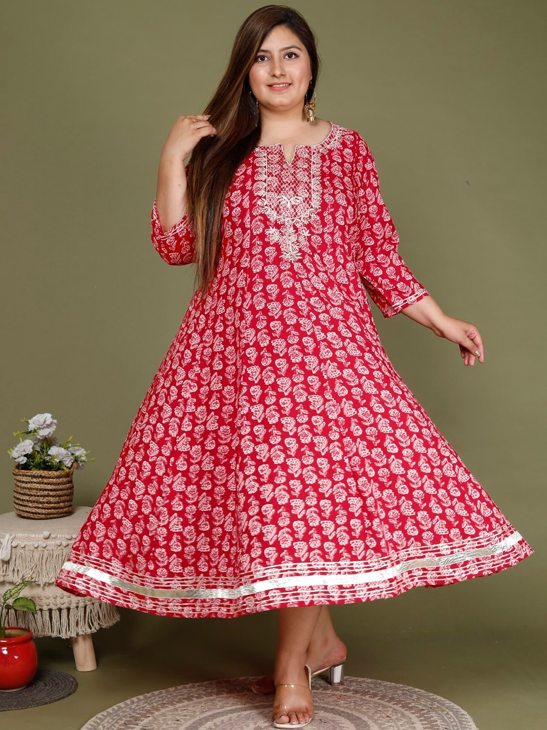 KALINI Ethnic Motifs Print A-Line Maxi Dress Price in India