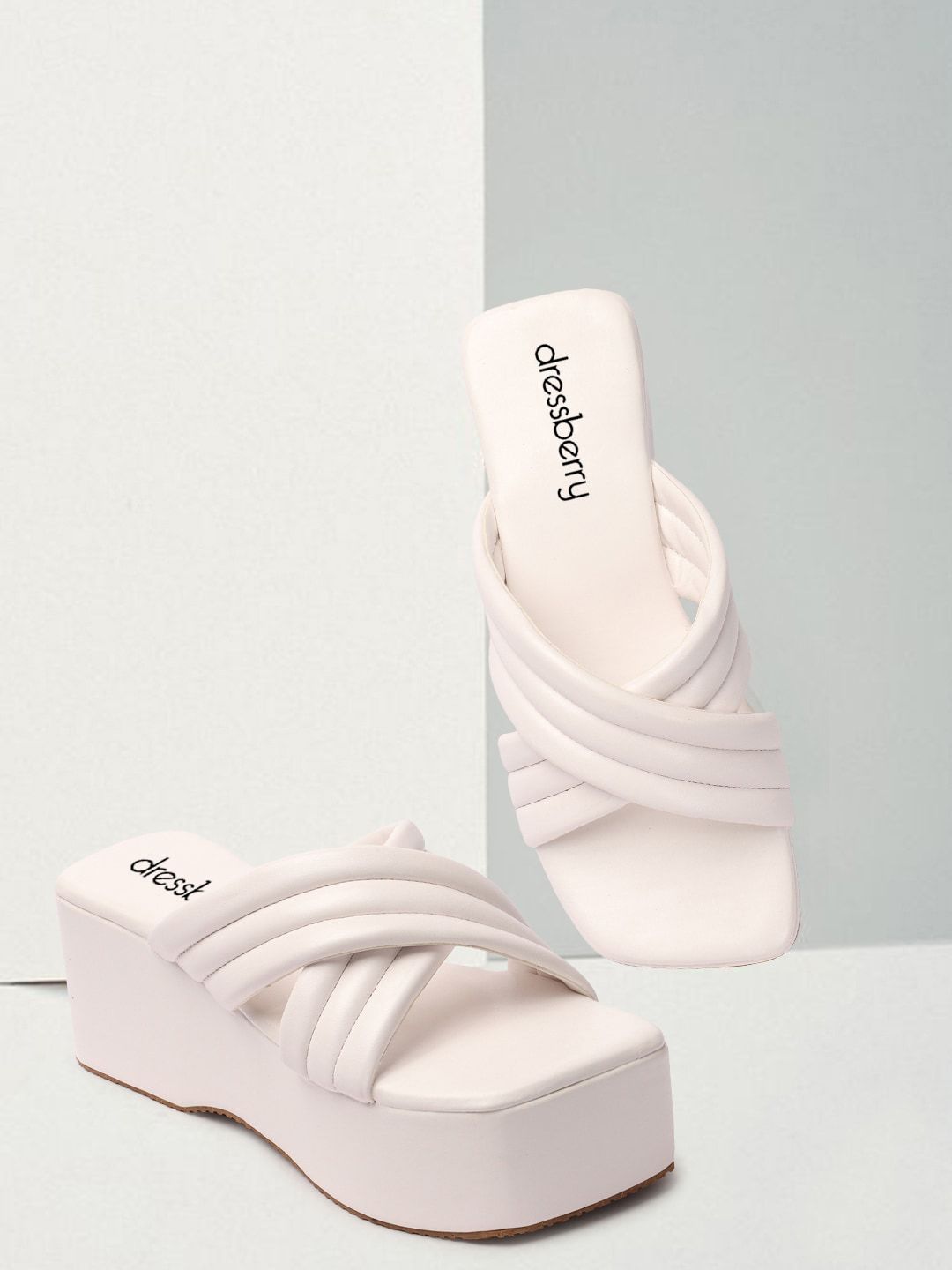 DressBerry White Cross Strappy Flatform Heels