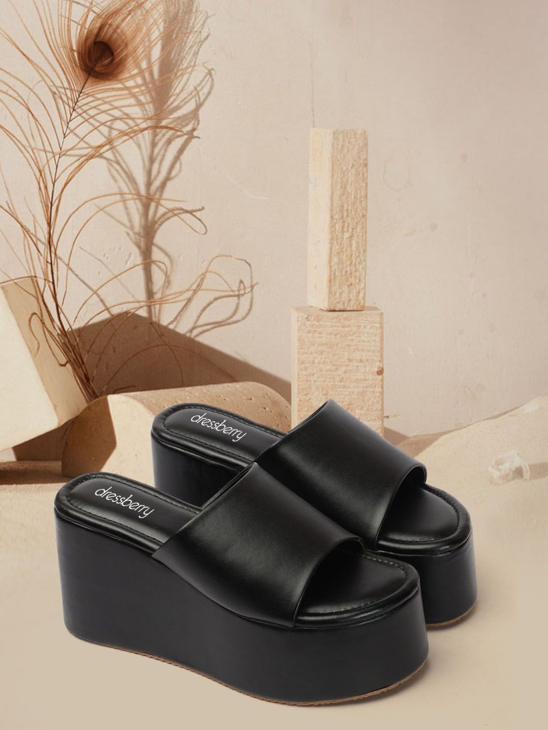 DressBerry Black Open Toe Flatform Heels