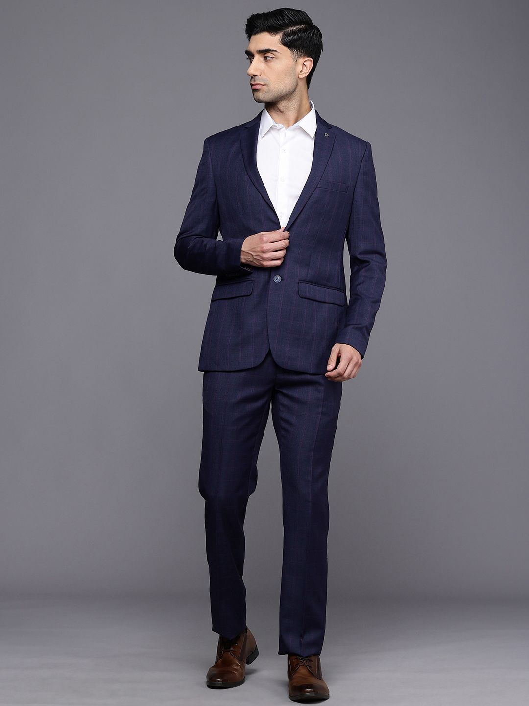 Raymond Raymond Slim Fit Checked Notched Lapel Single-Breasted Formal 2 Piece Suits
