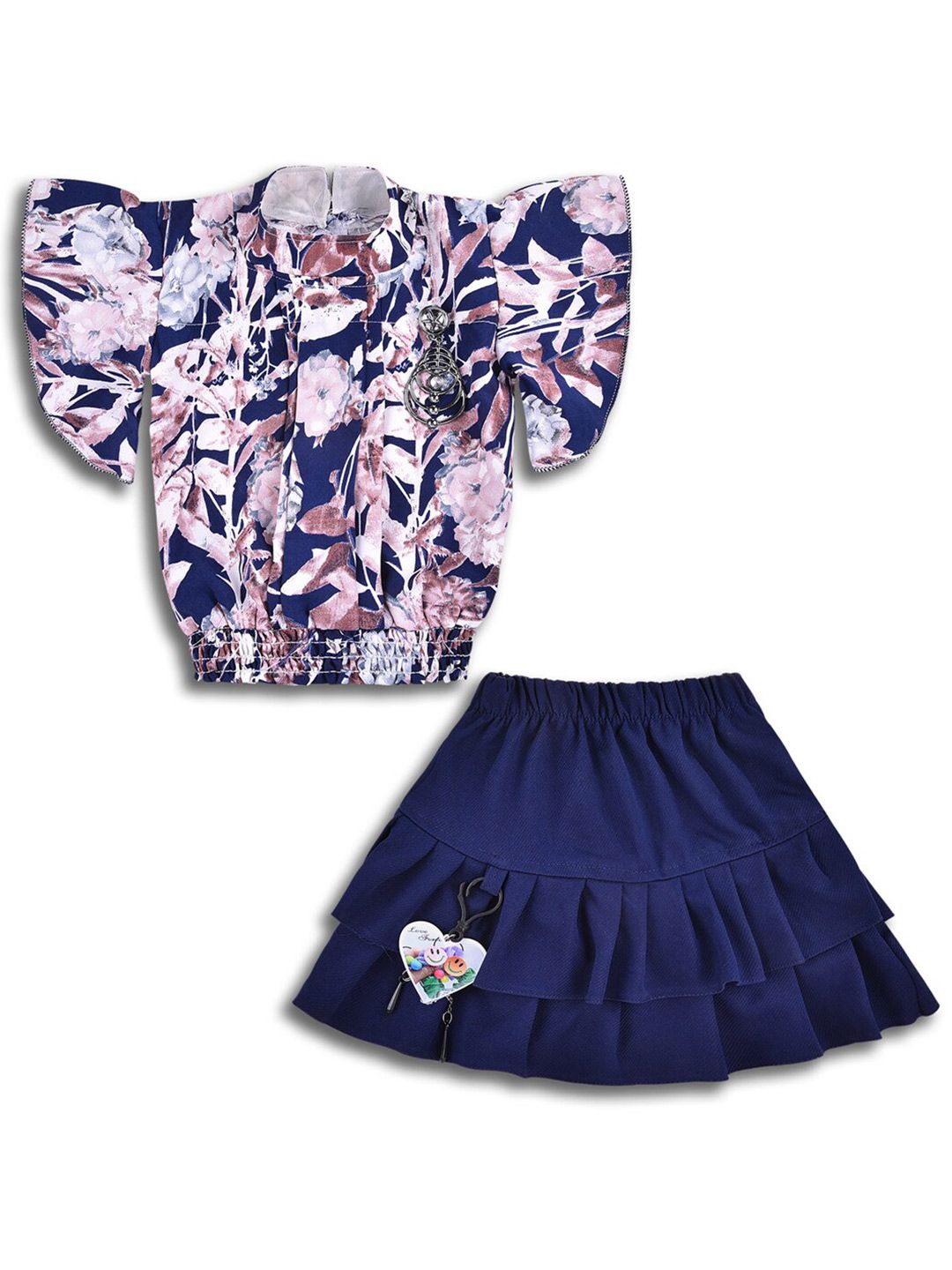Wish Karo Girls Printed Flared Sleeves Top With Skirt