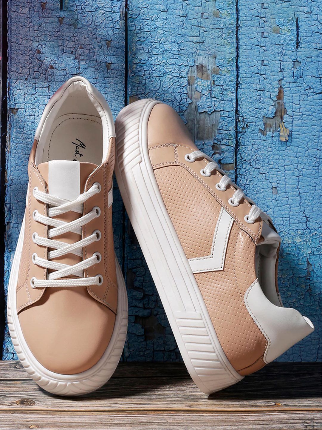 Mast & Harbour Women Beige Round Toe Lace-Ups Sneakers