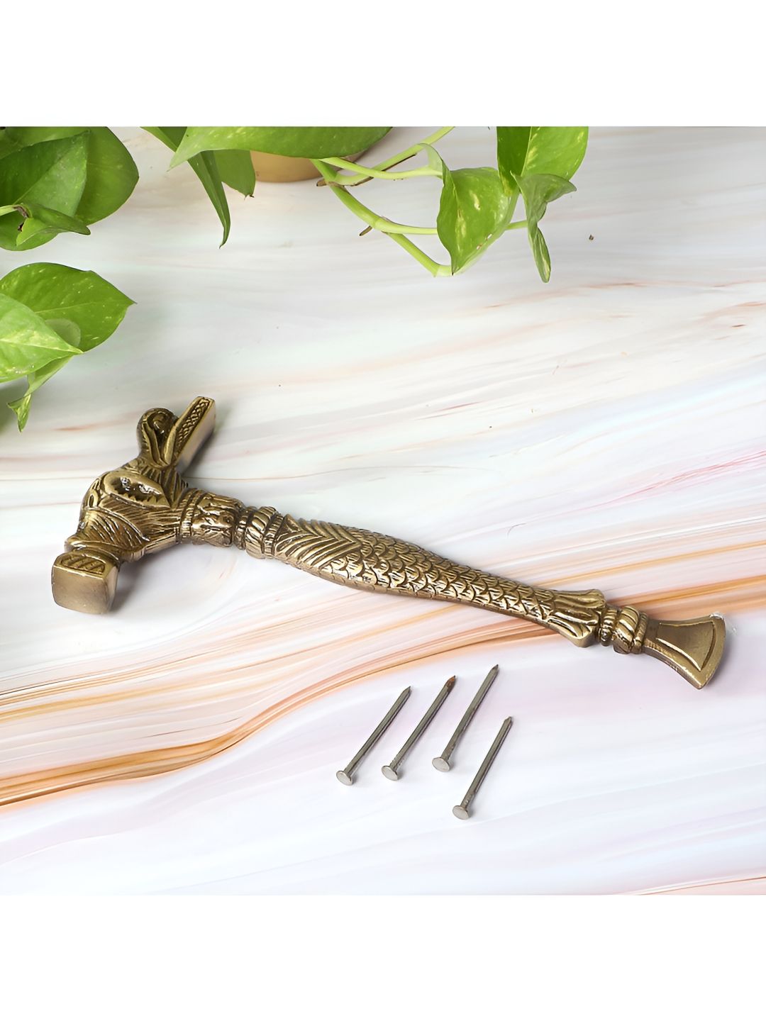 Two Moustaches Hammer Brown Brass Metallic Living Room Medium Showpiece - 7.9 Inches