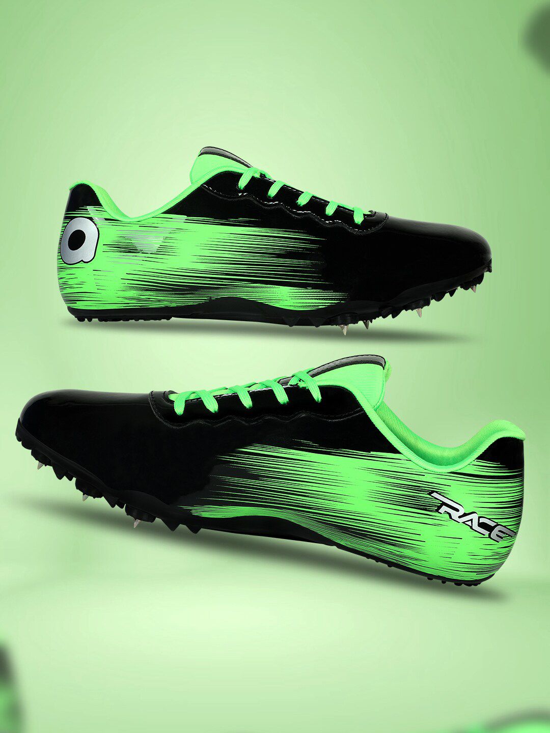 Aivin Men Black And Green Race Running Spikes Shoes