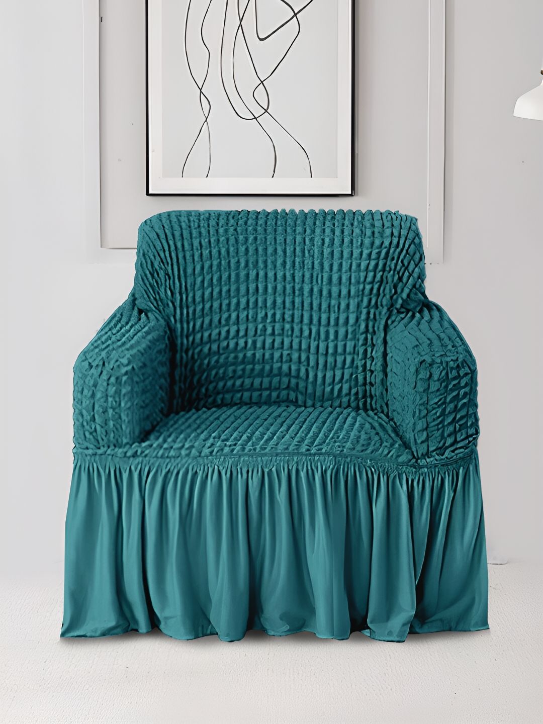 Cortina Cortina Elastic Stretchable Polyester Straight Single Seater Sofa Cover-33x31x33In