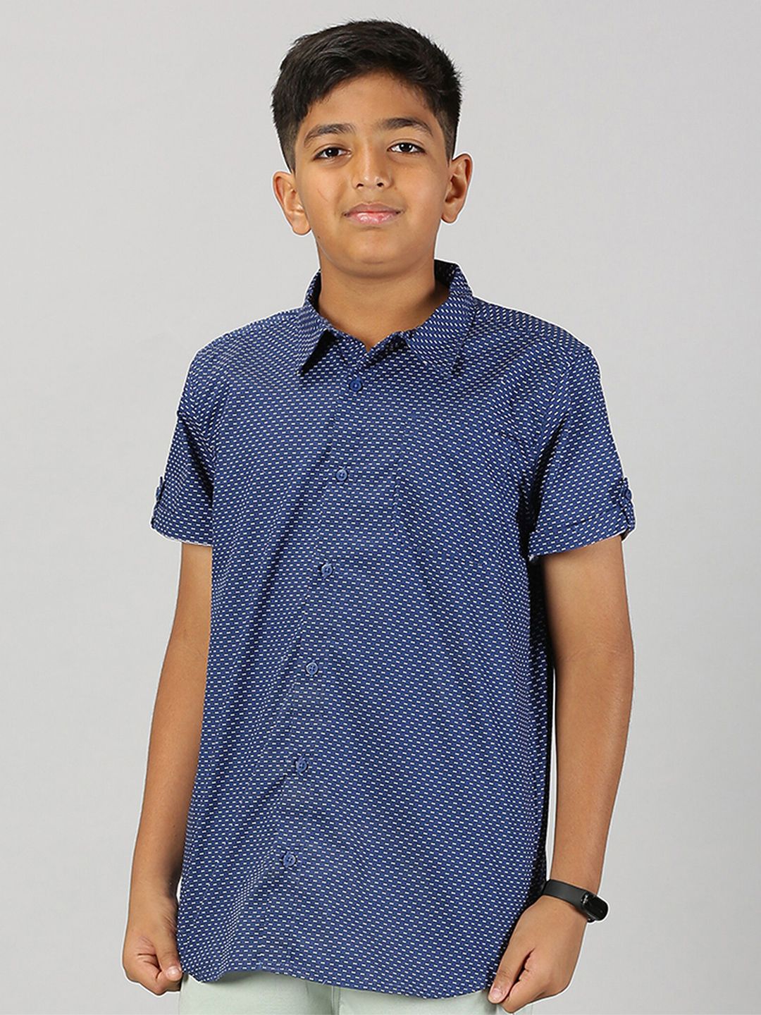 KiddoPanti Boys Spread Collar Short Sleeve  Regular Fit Cotton Floral Printed Casual Shirt