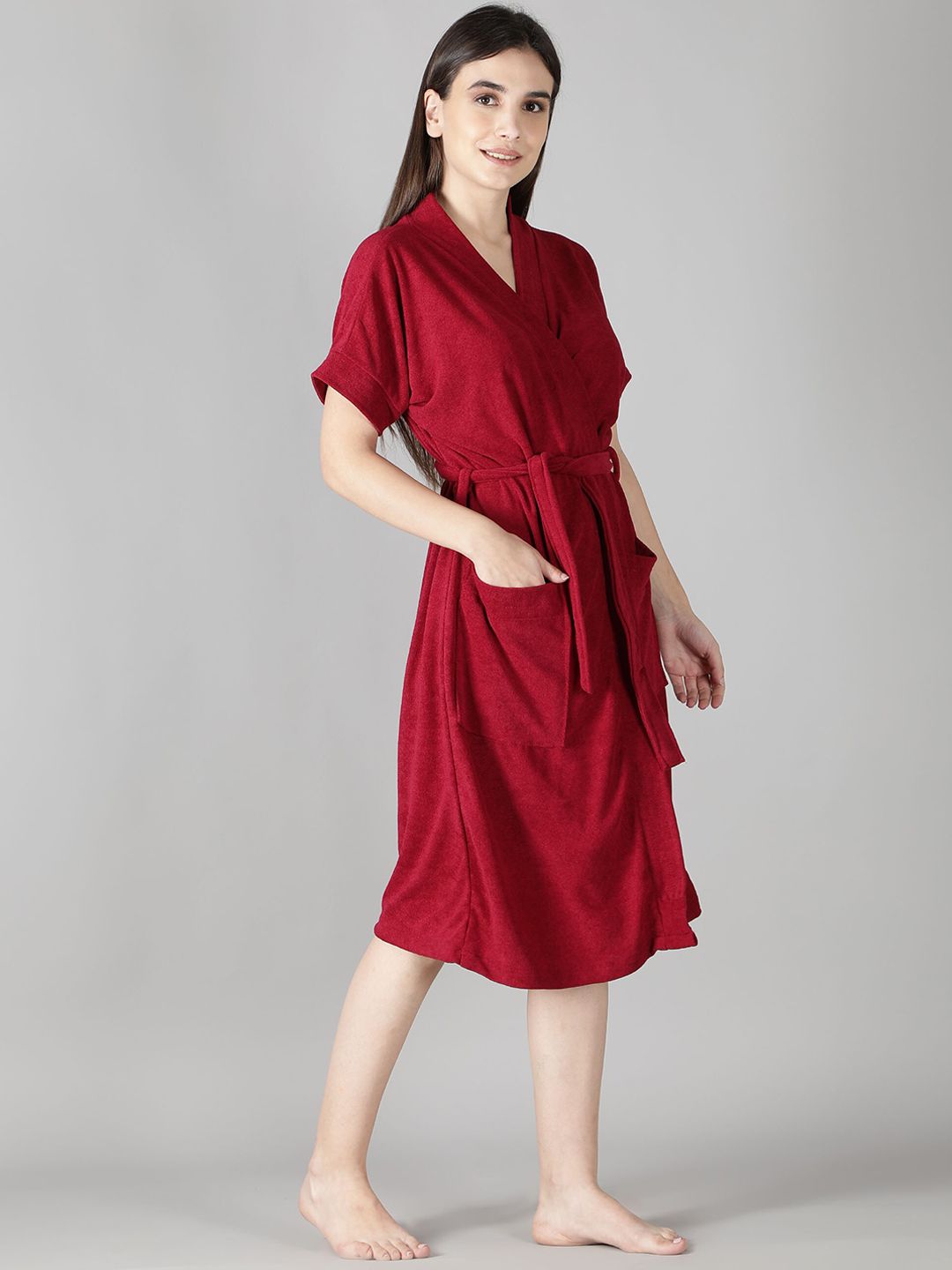 LacyLook Women Maroon Micro Terry Cool & Comfortable Bath Robe