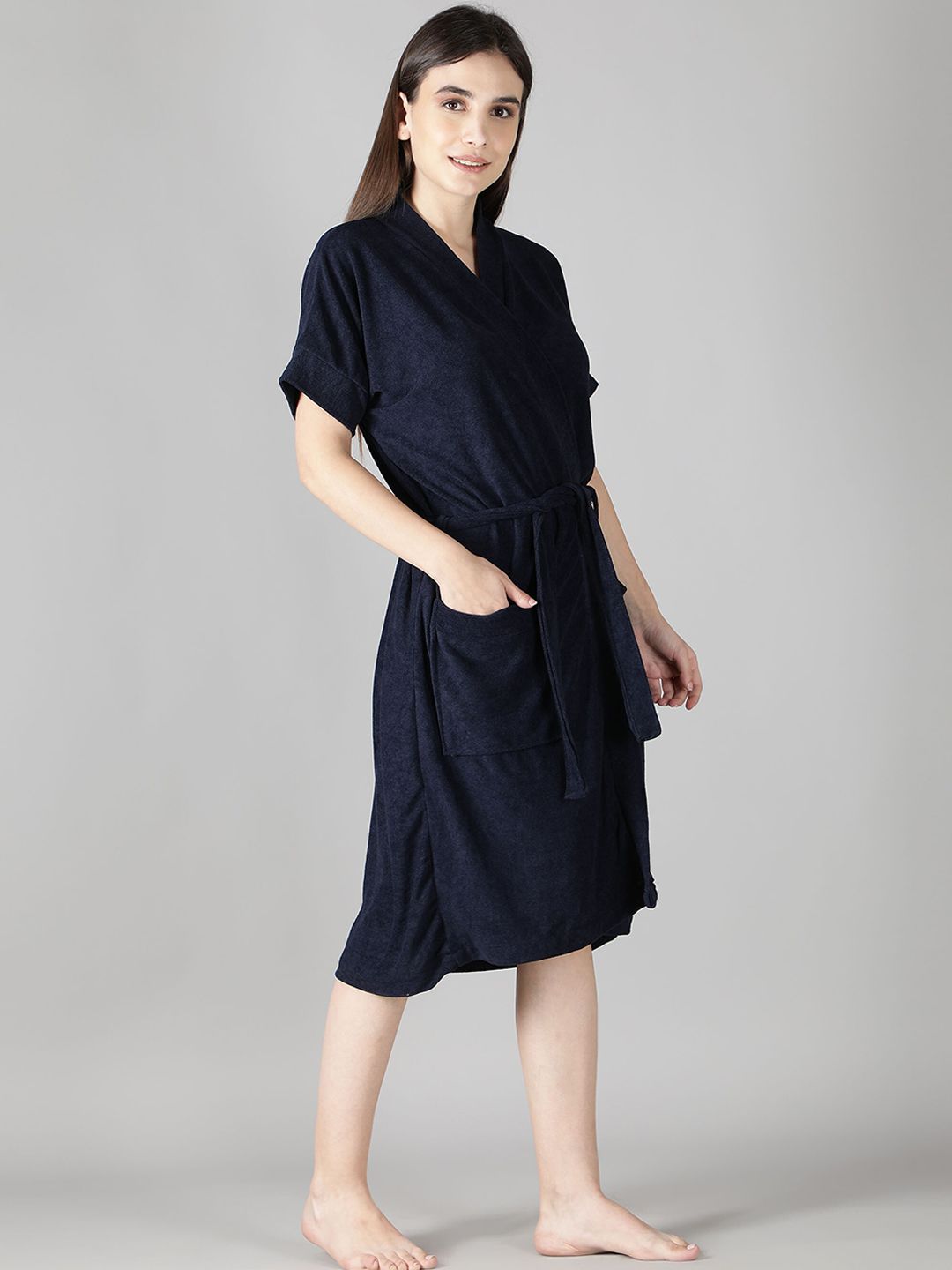 LacyLook Women Navy Blue Micro Terry Cool & Comfortable Bath Robe