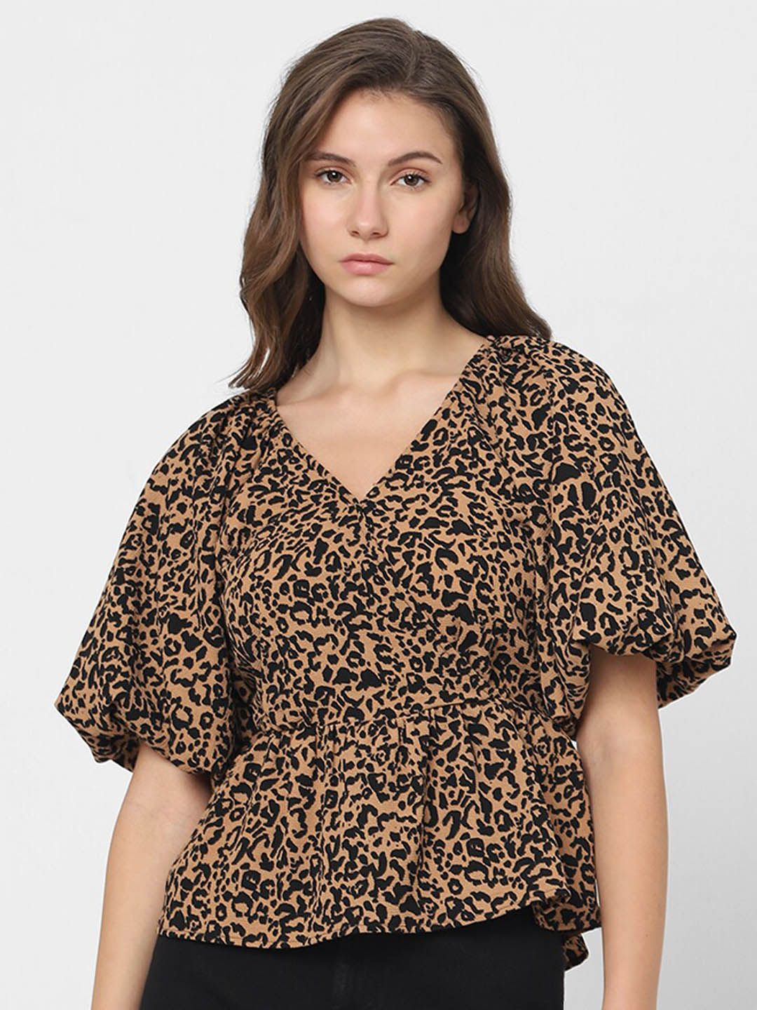 Vero Moda Animal Print Puff Sleeve Styled Back Top