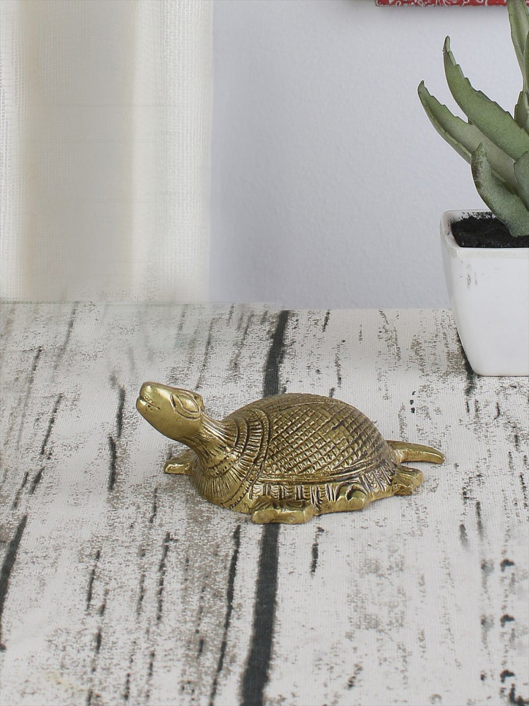 Two Moustaches Vastu Tortoise Yellow Metal Metallic Living Room Small Showpiece - 1.5 Inches