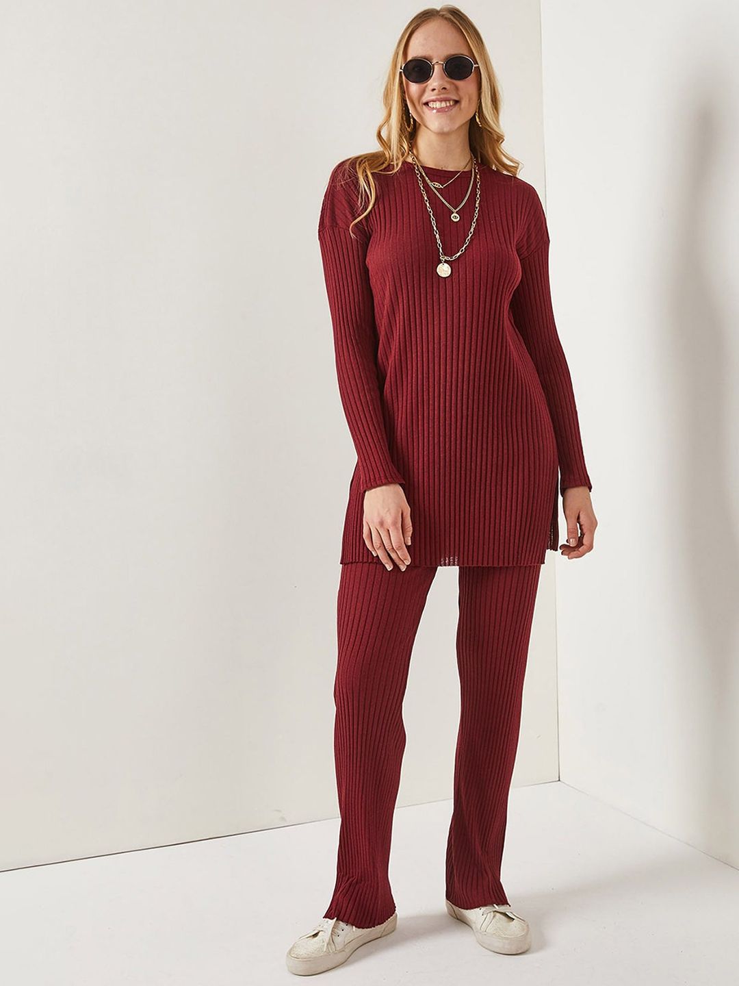 Olalook Ribbed Long Sleeves Tunic With Trousers