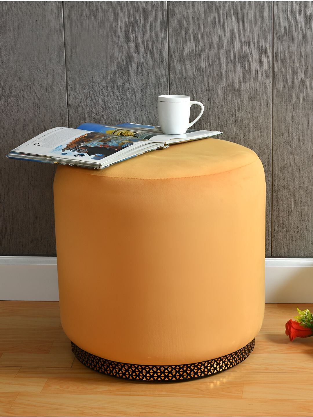 Shadowkart Velvet & Wooden Round Ottoman