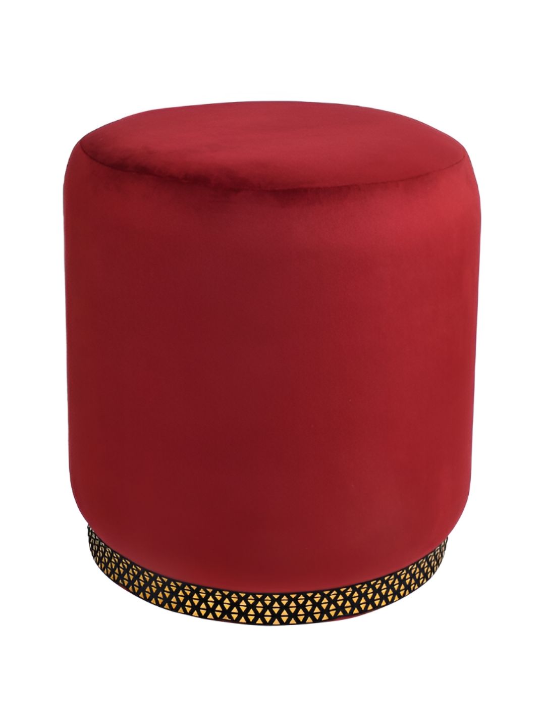 Shadowkart Maroon Velvet & Wooden Round Ottoman