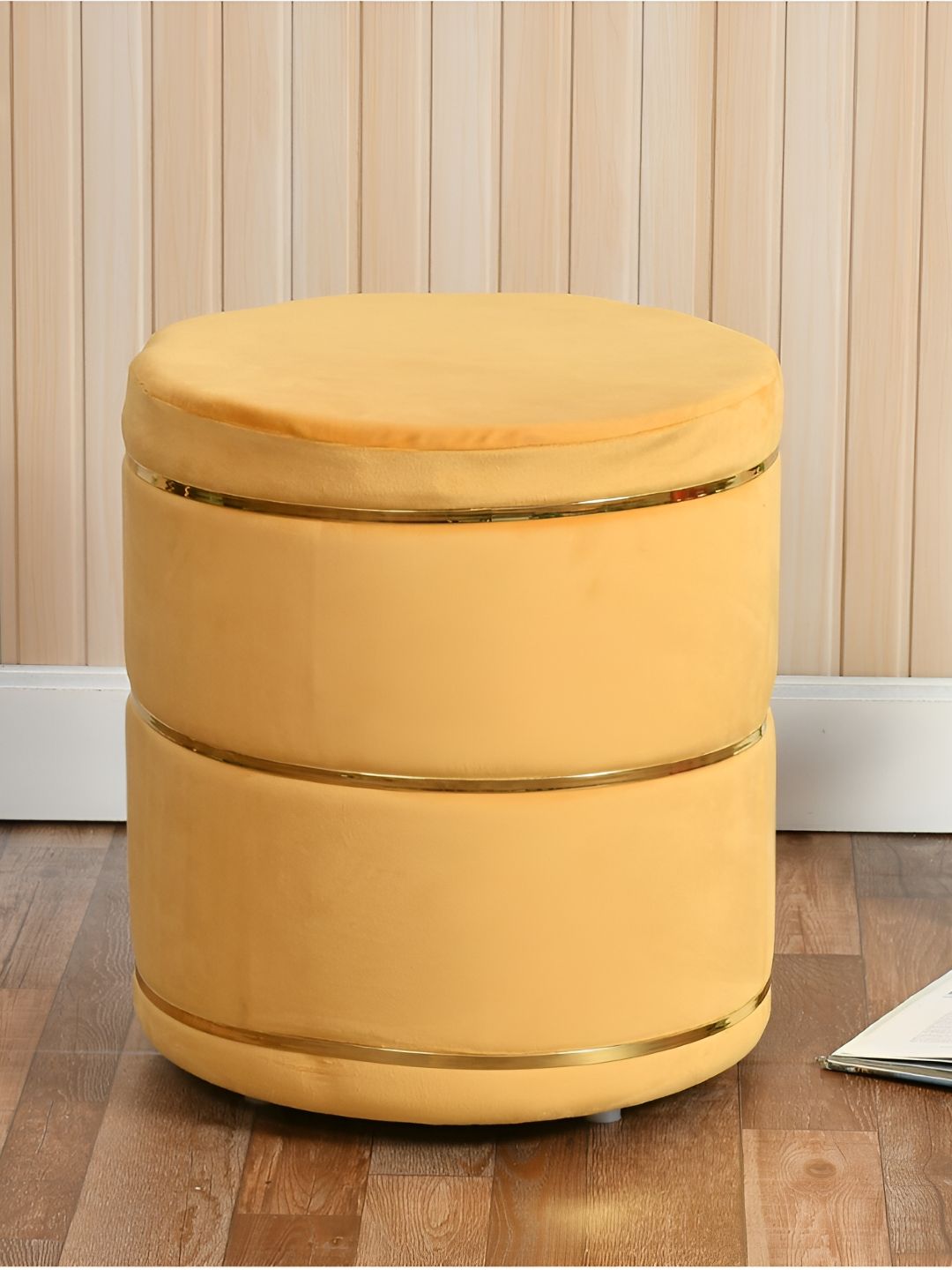 Shadowkart Velvet & Wooden Round Ottoman