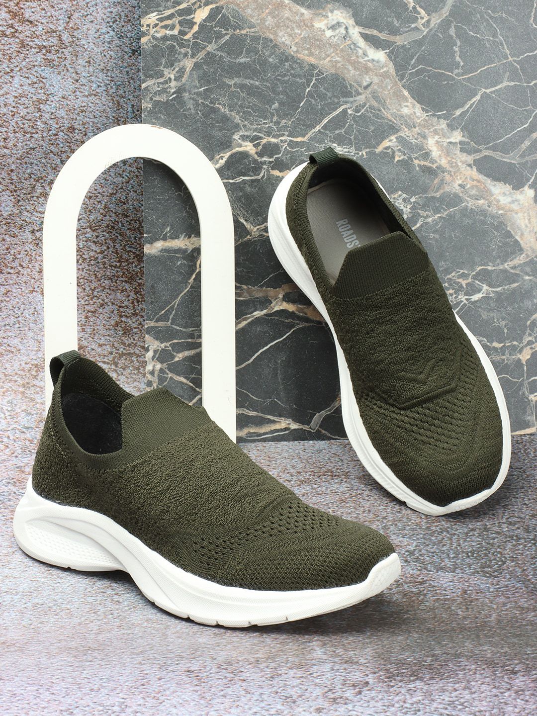 The Roadster Lifestyle Co. Women Olive Green Textured Slip-On Sneakers