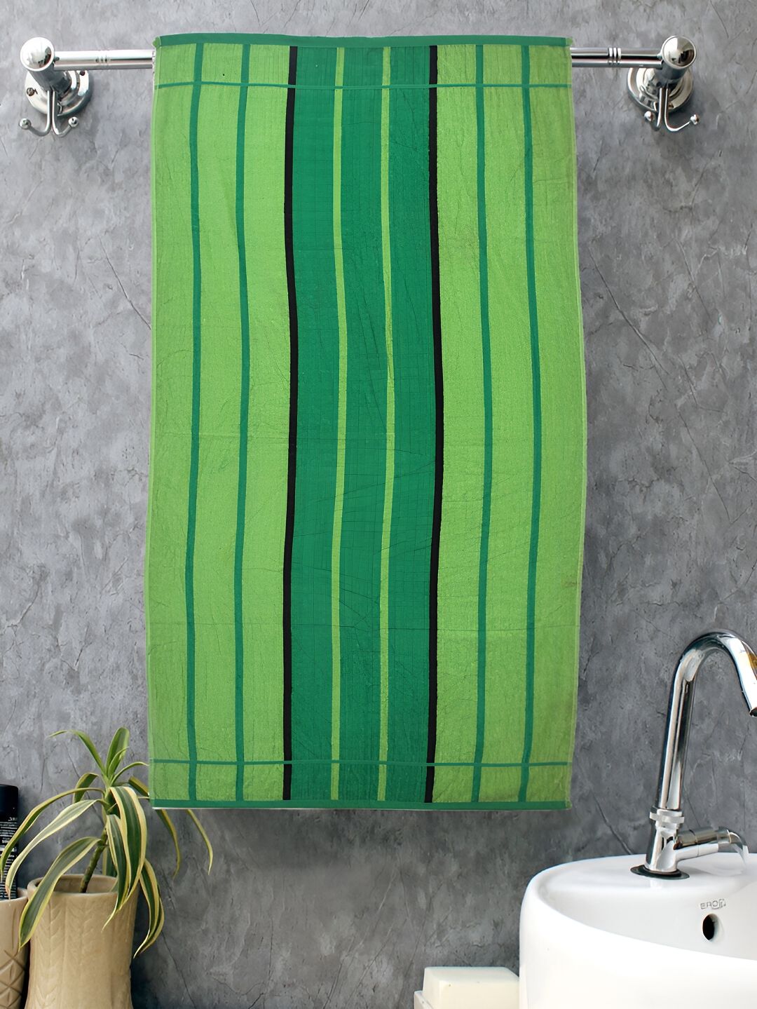 RRC Green & Black Striped Cotton 500 GSM Bath Towel