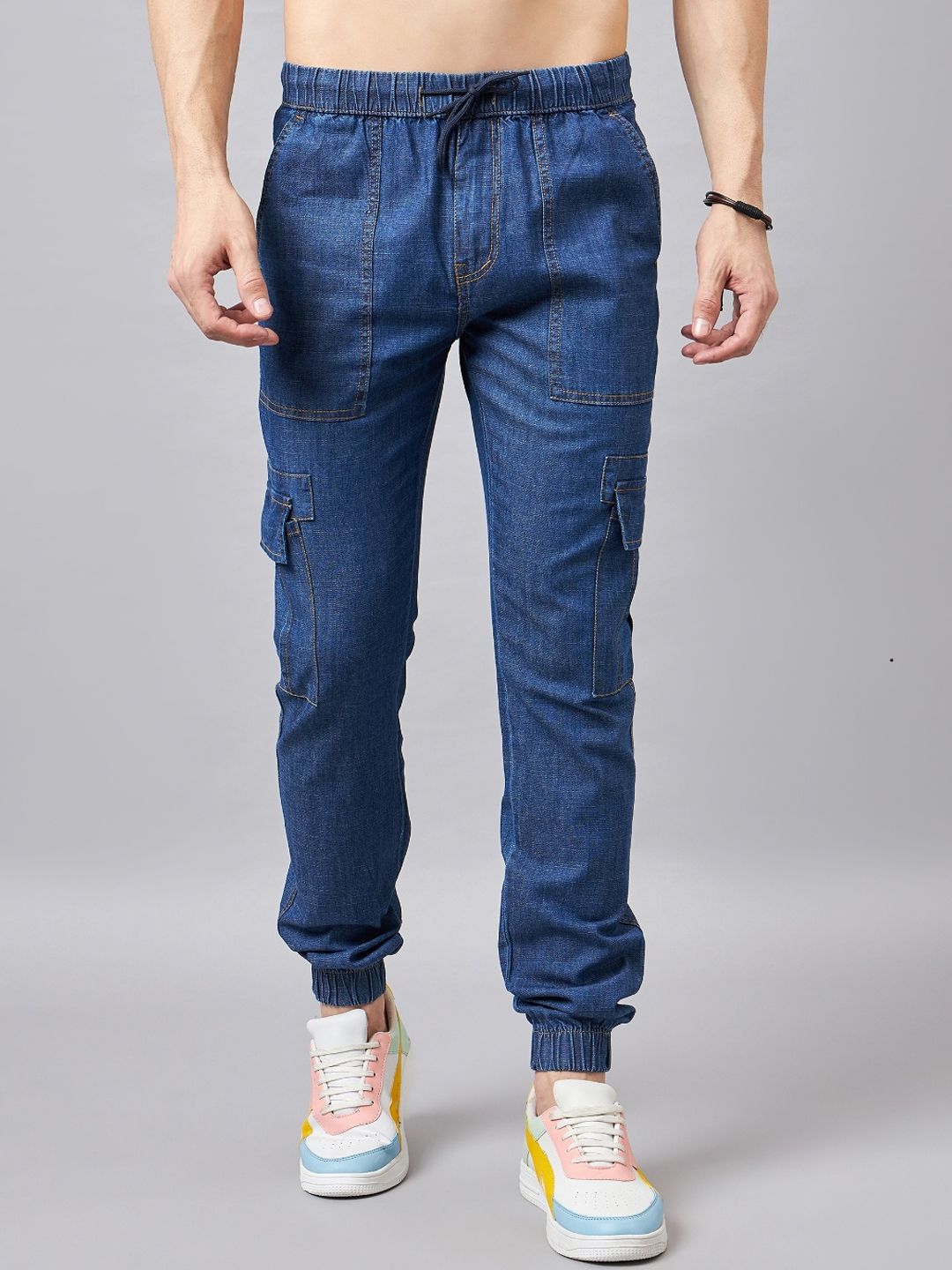 STUDIO NEXX Men Clean Look Light Fade Pure Cotton Denim Joggers