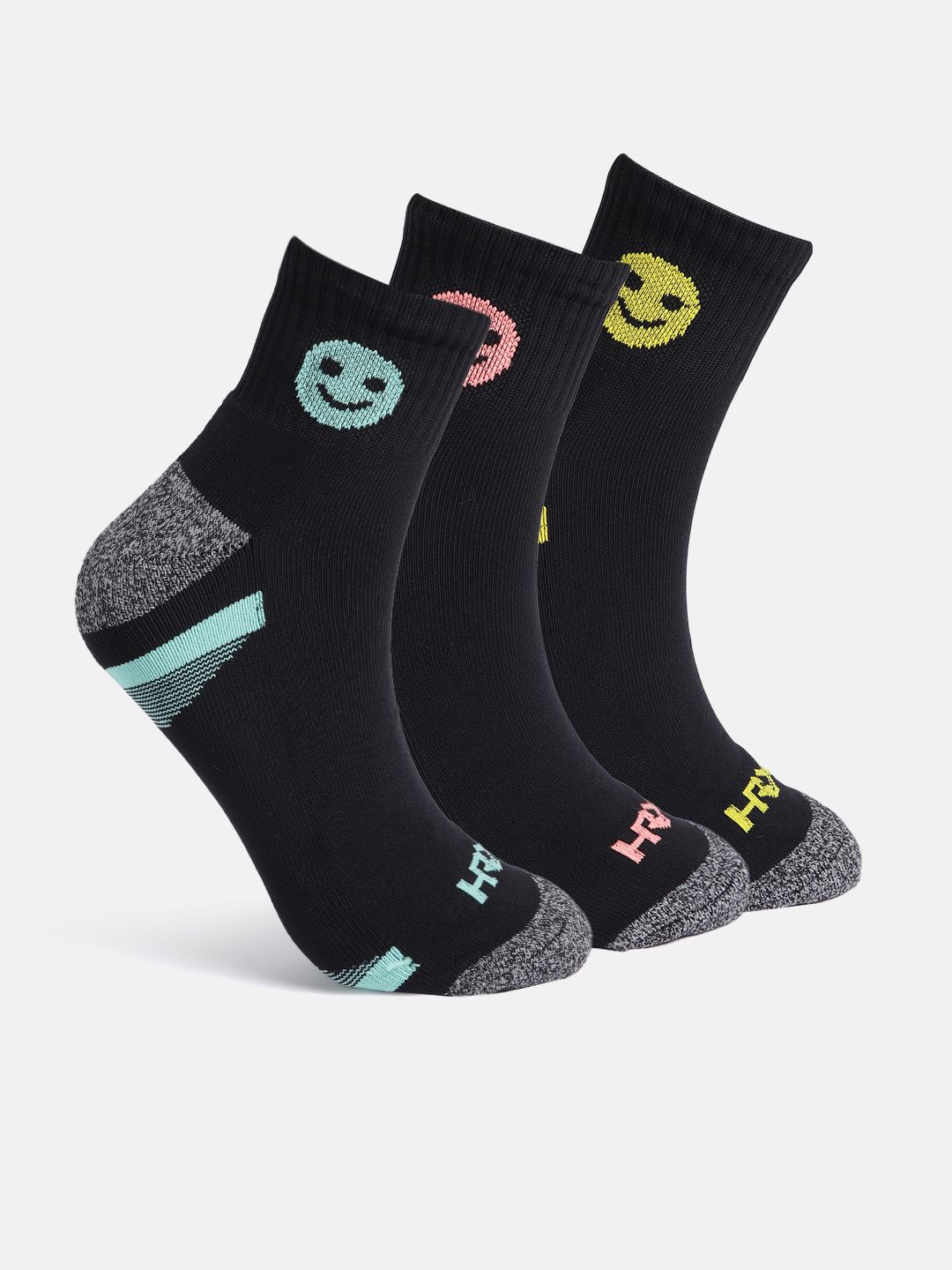 HRX by Hrithik Roshan Men Pack of 3 Smiley Patterned Ankle-Length Socks