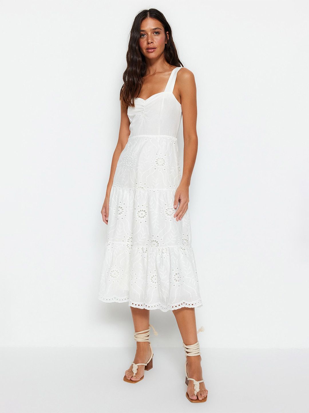 Trendyol Women Sweetheart Neck Fit & Flare Midi Dress