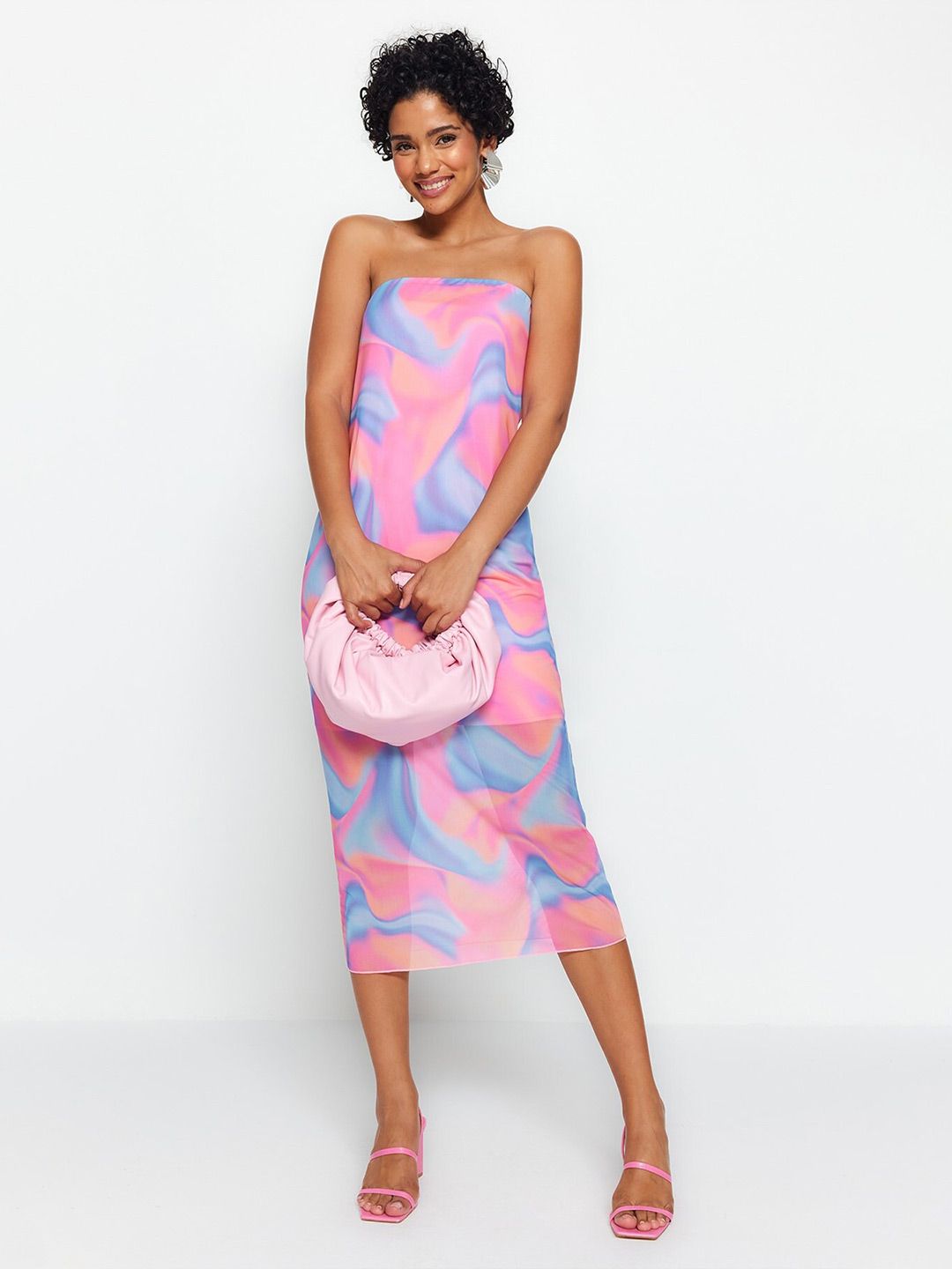 Trendyol Women Abstract Printed Off-Shoulder Sheath Dress