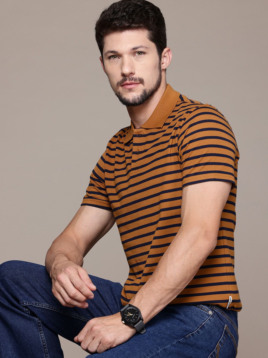 The Roadster Lifestyle Co. Striped Polo Collar T-shirt