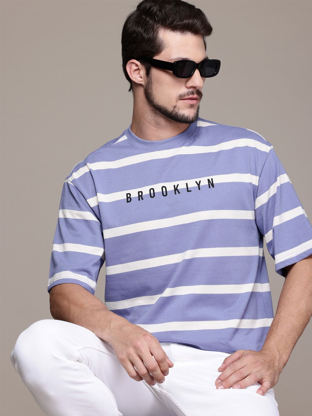 The Roadster Lifestyle Co. Striped Drop-Shoulder Relaxed Fit T-shirt