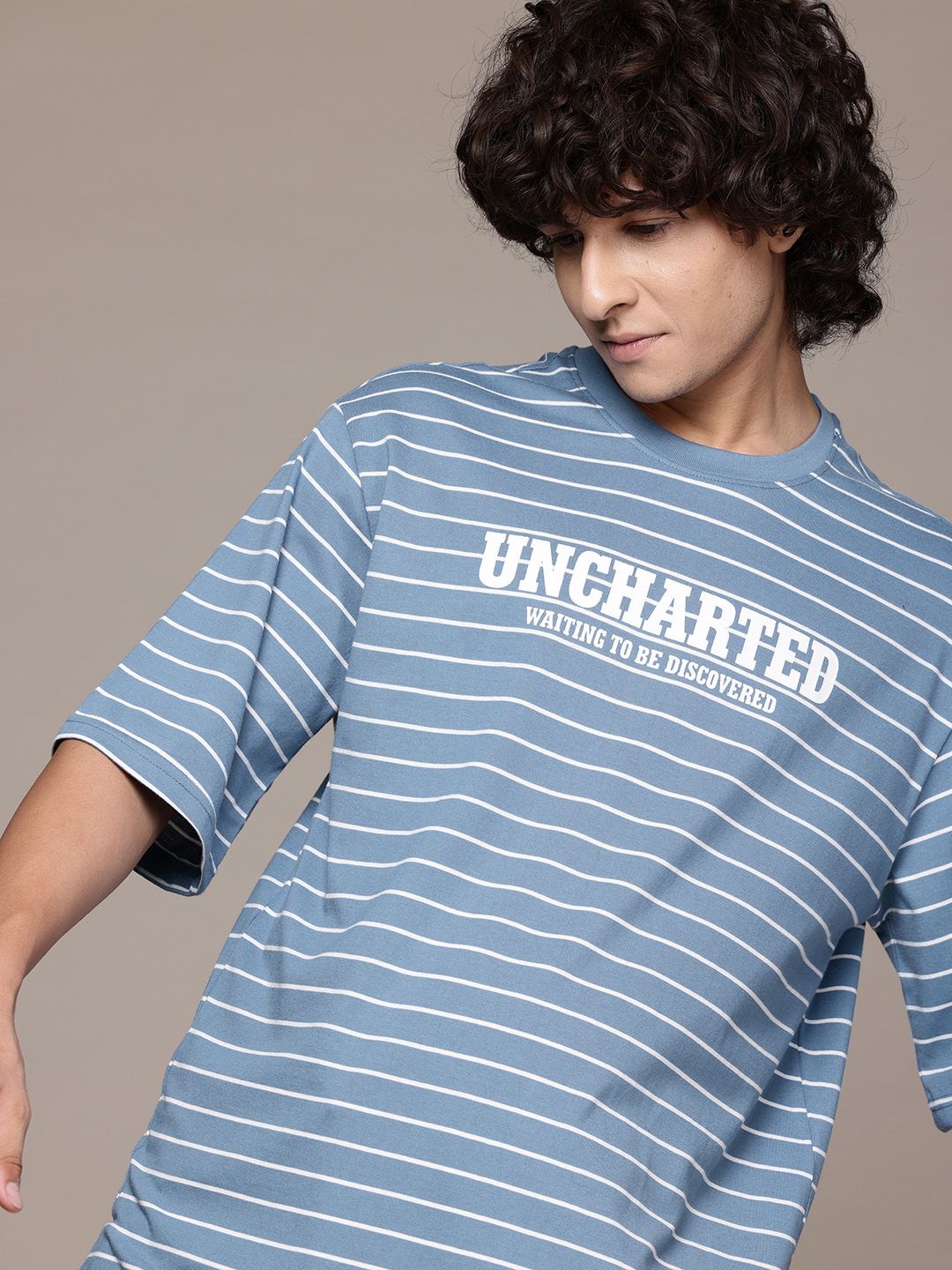 The Roadster Lifestyle Co. Striped Drop-Shoulder Oversized T-shirt