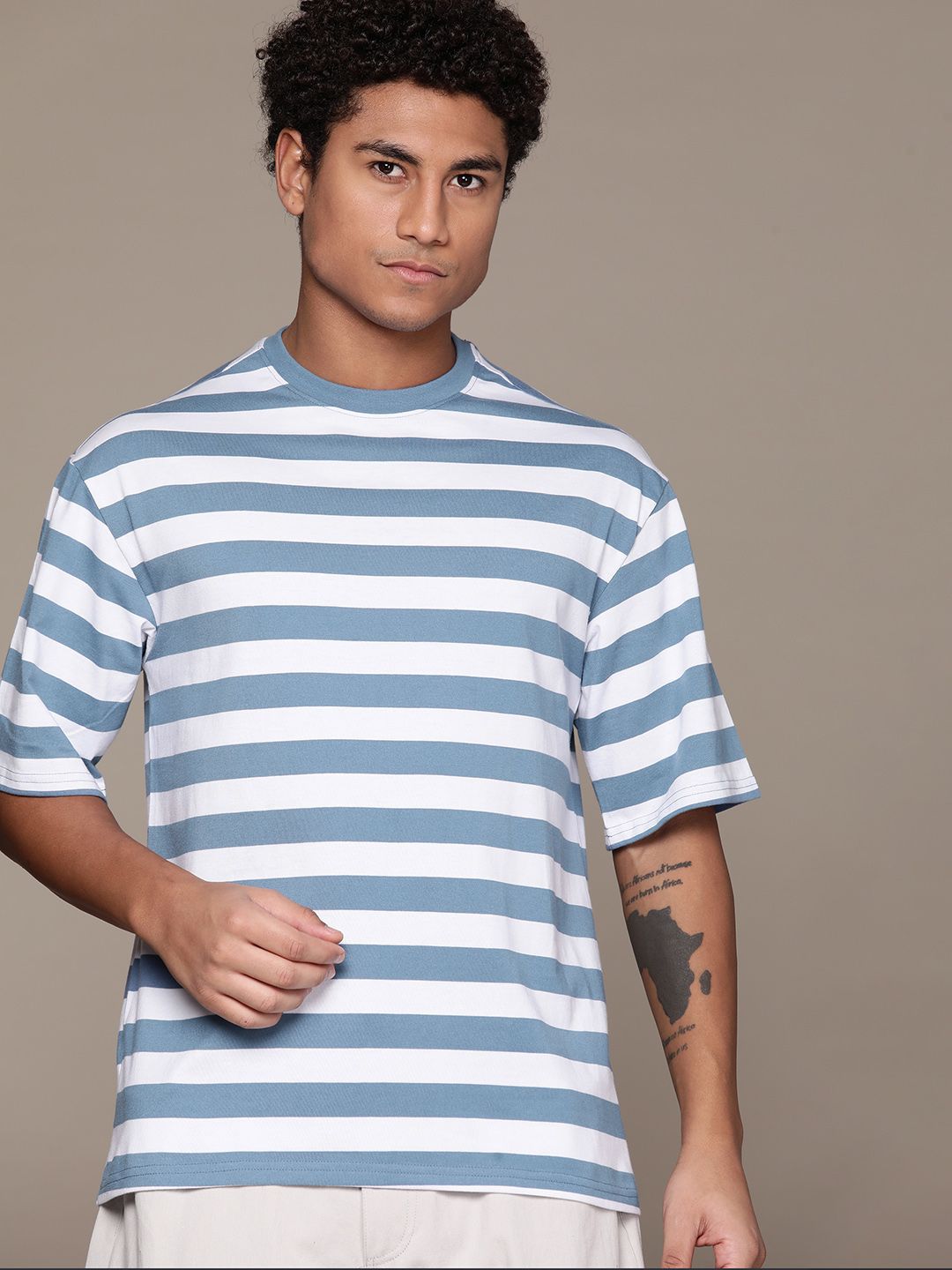 Roadster Men Striped Pure Cotton T-shirt