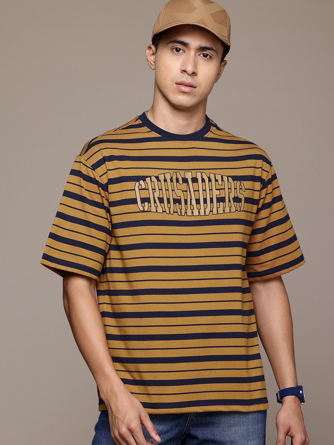 The Roadster Lifestyle Co. Men Striped Oversized T-shirt