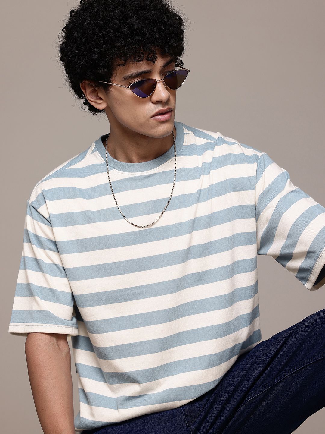 The Roadster Lifestyle Co Striped Relaxed Fit T-shirt