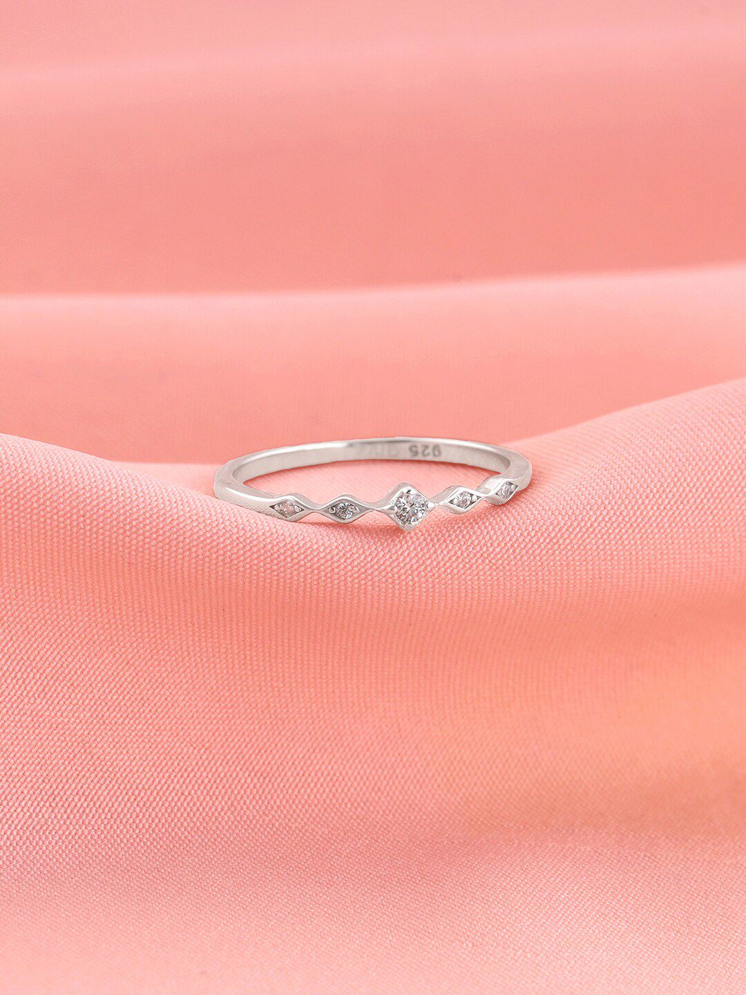 Women Rhodium-Plated Ring GIVA Women 925 Sterling SilverRhodium-Plated Stone-Studded Finger Ring