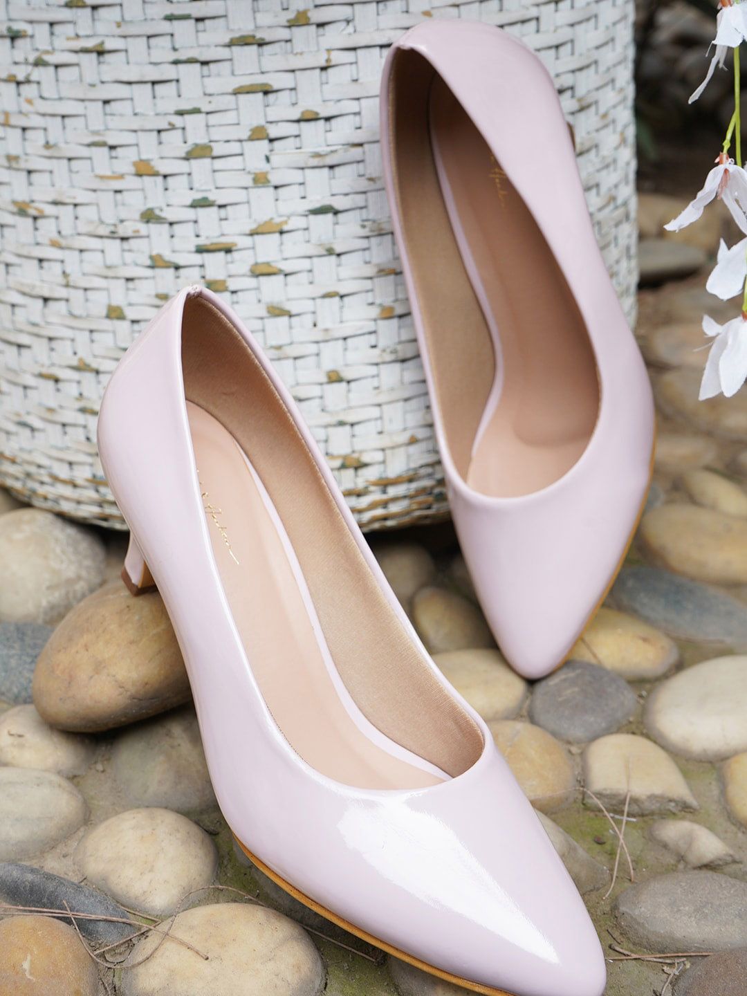 Mast & Harbour Pink Pointed Toe Kitten Heeled Pumps