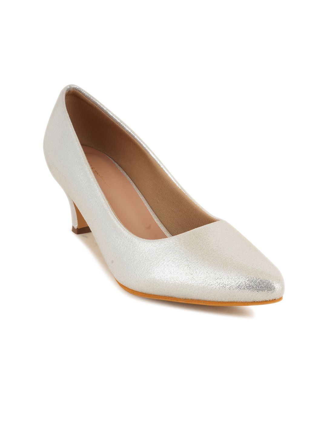 Mast & Harbour Silver Toned Pointed Toe Kitten Heeled Pumps