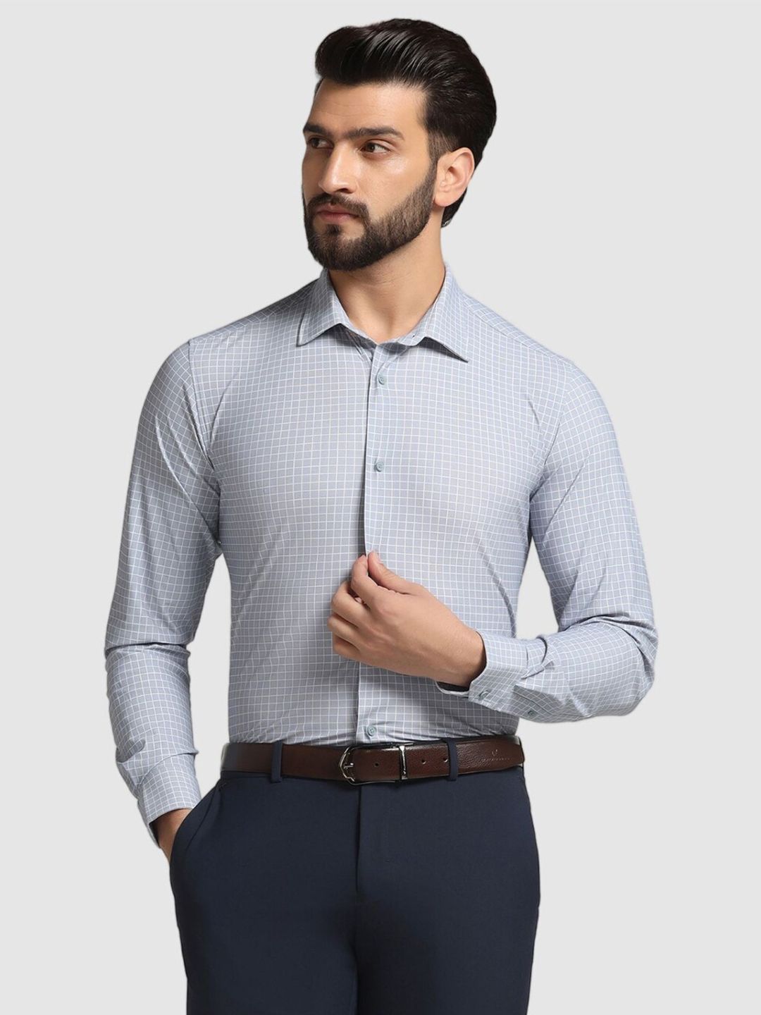 Blackberrys TechPro Men Grey Check Formal Shirts