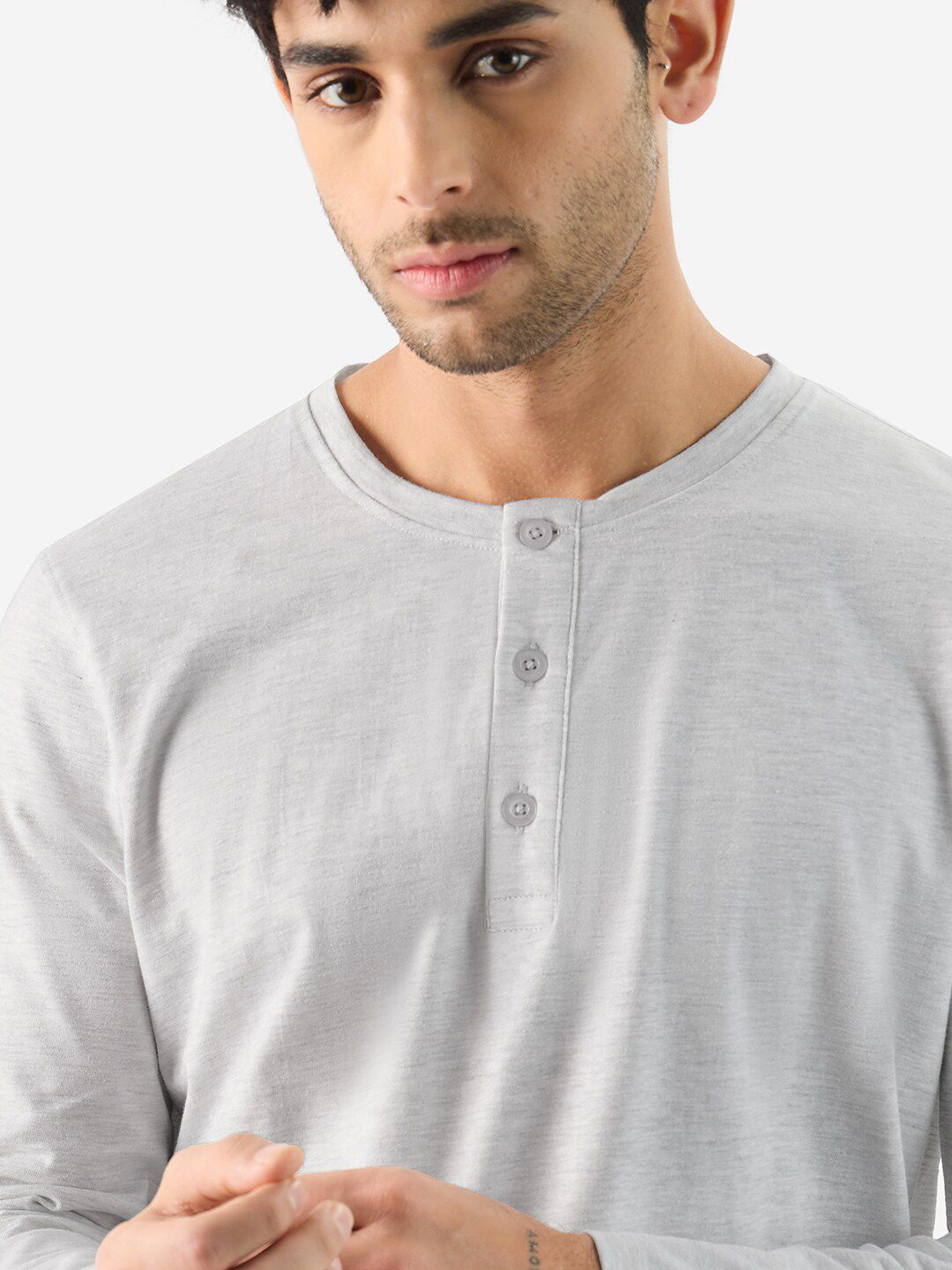 ANCELLM HENLEY RIB LS T-SHIRT （GRAY） ANCELLM - HENLEY RIB LS T-SHIRT/CREAM | NapsNote