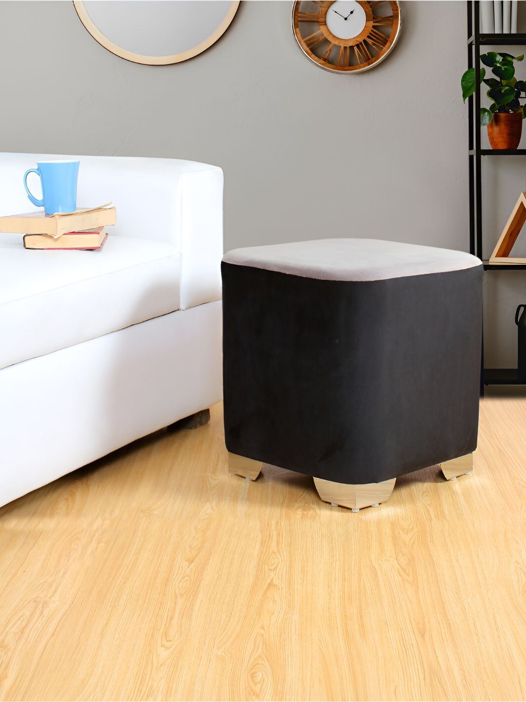 Shadowkart Black Wooden Pouffes Sitting Mudda Ottomans