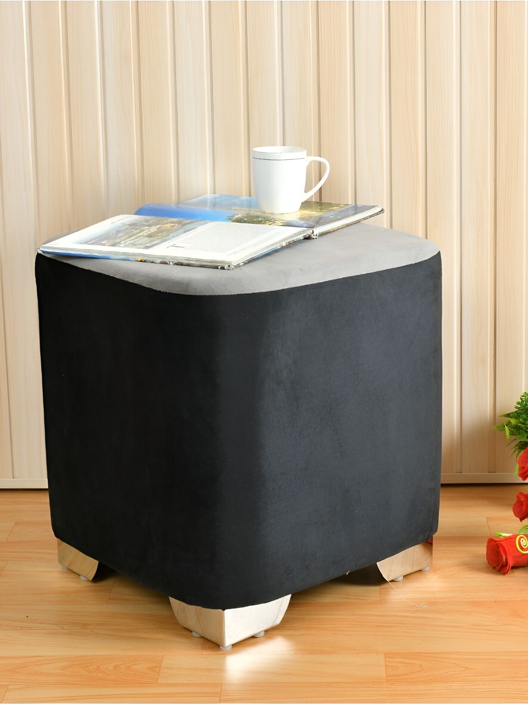 Shadowkart Grey Wooden Pouffes Sitting Mudda Ottomans