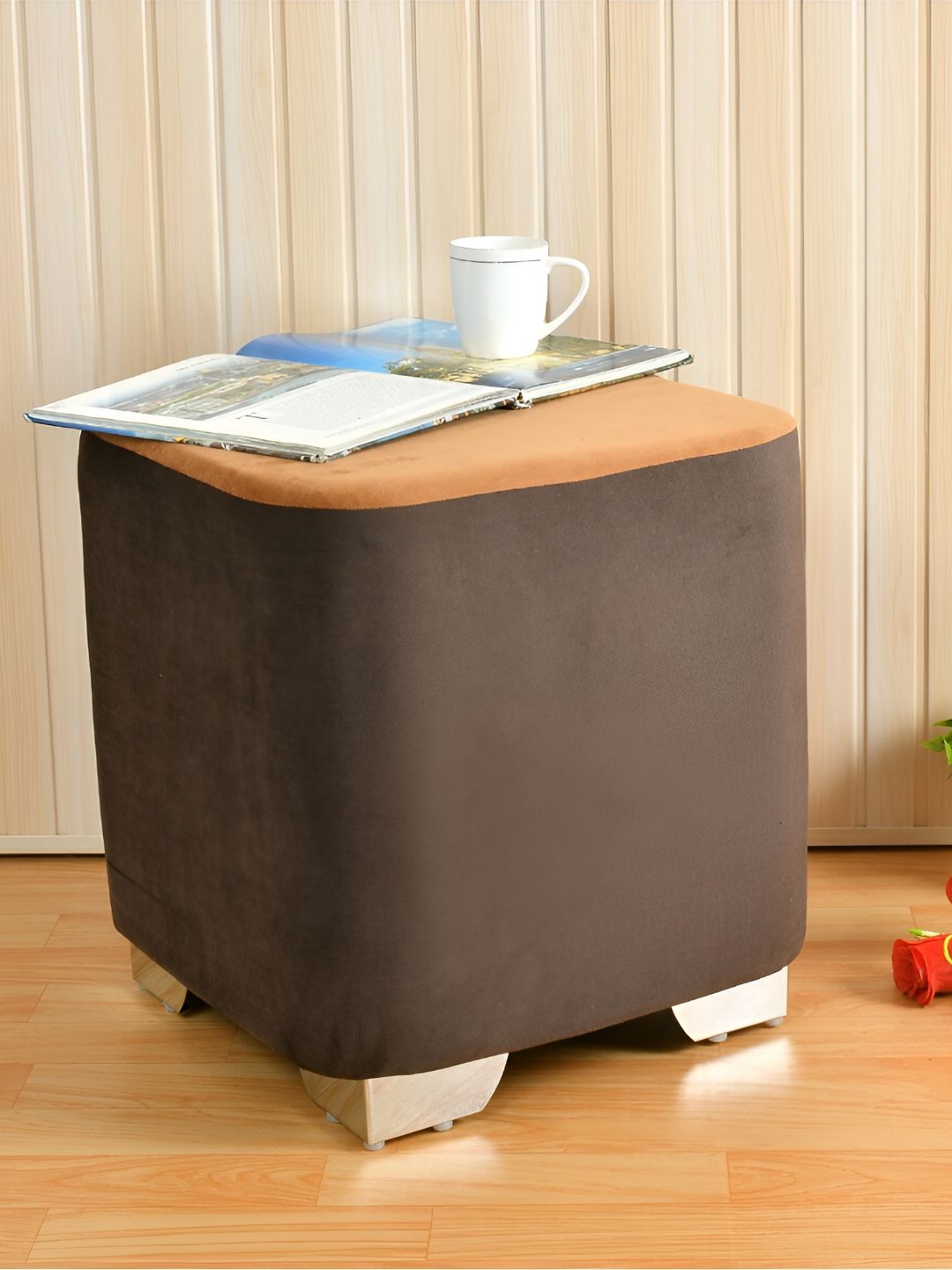 Shadowkart Brown Wooden Pouffes Sitting Mudda Square Ottoman