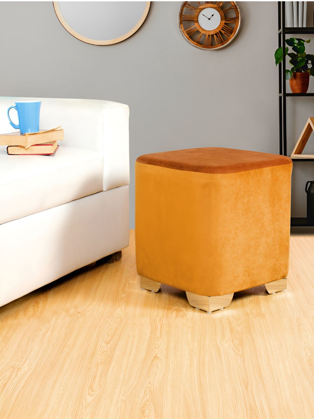 Shadowkart Brown Wooden Pouffes Sitting Mudda Square Ottoman