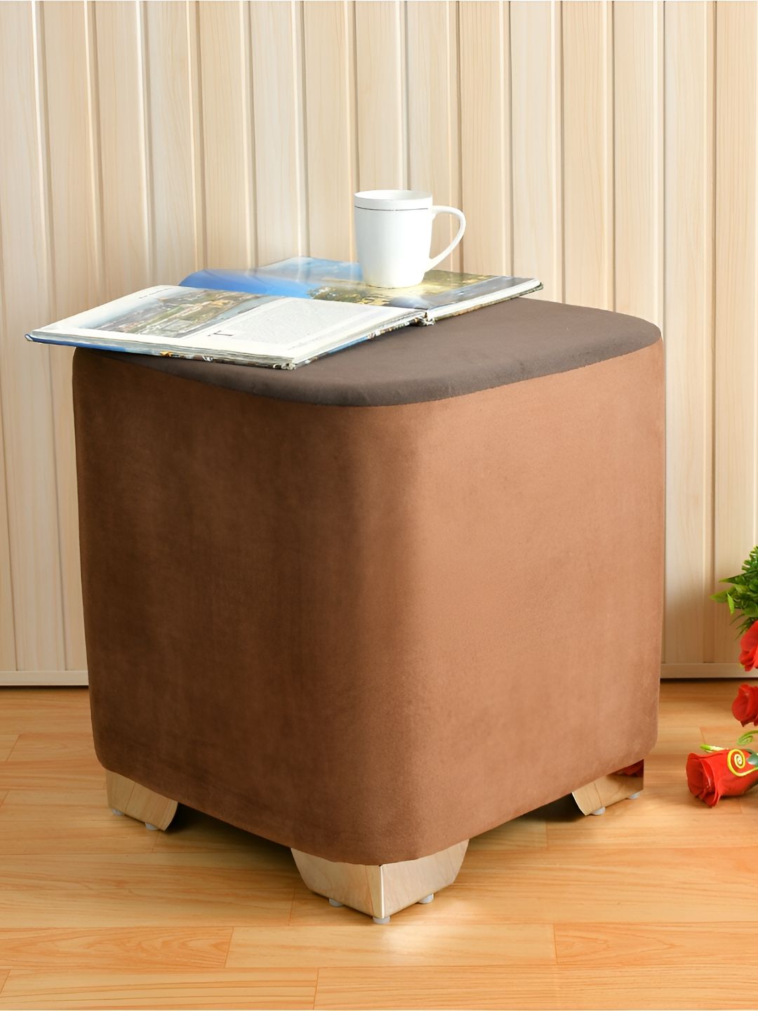 Shadowkart Brown Wooden Pouffes Sitting Mudda Ottomans