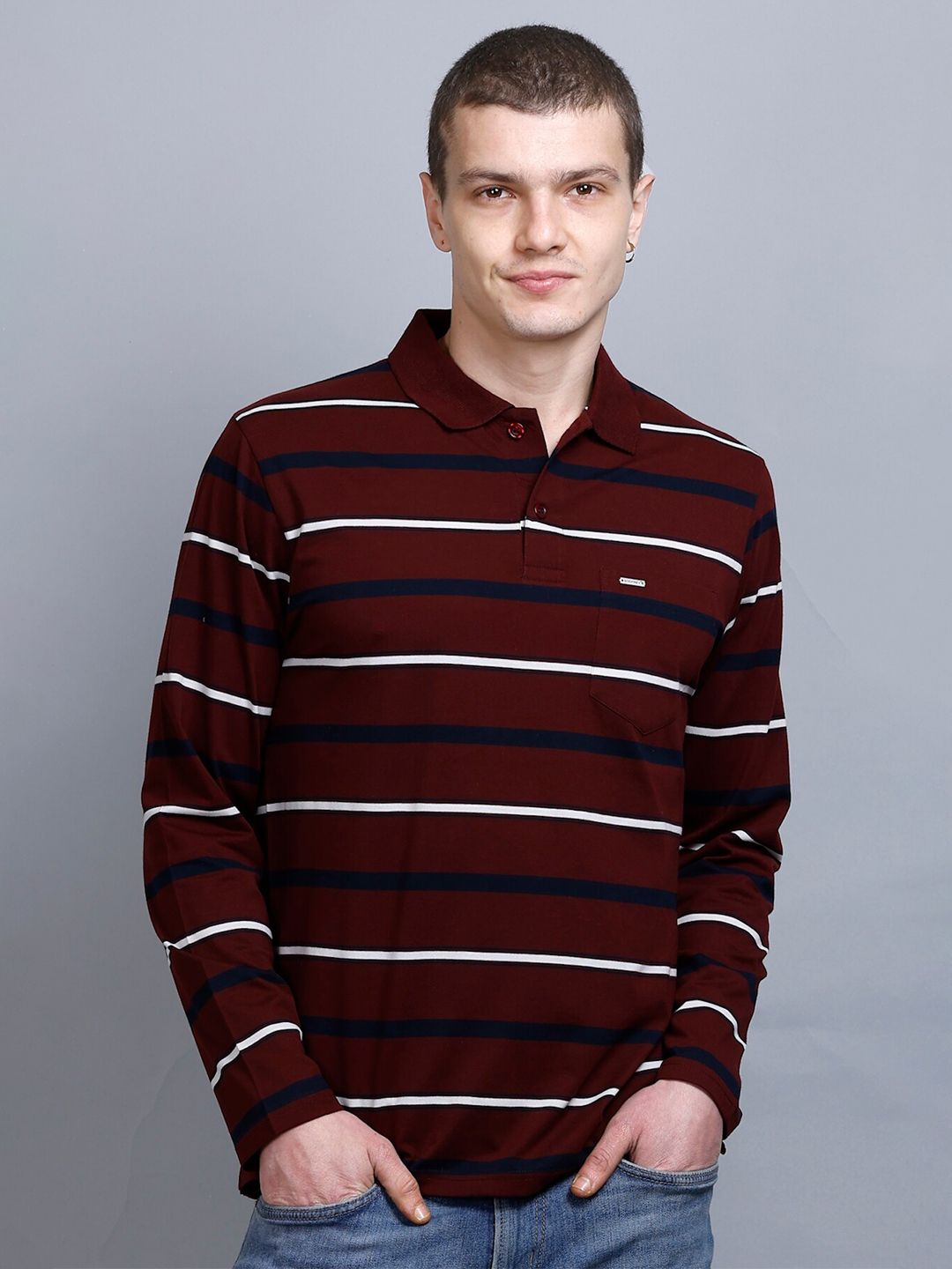 GODFREY Striped Polo Collar Ultralite Casual T-shirt