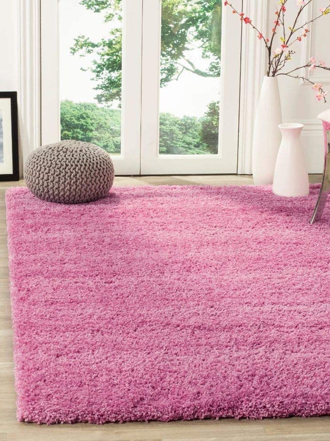 Flower Floor Mat Pink × White Zingaro Buy AaHo Decor Pink Anti-Skid Shaggy Woolen Floor Mat - Carpets