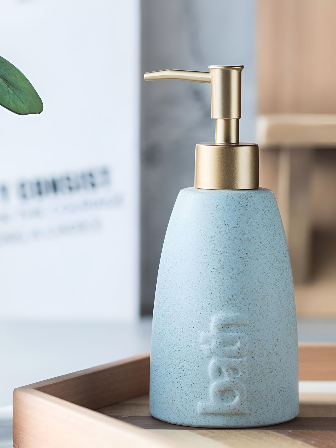 The Better Home Blue & Gold Toned Textured Ceramic Soap Dispenser 320 ml