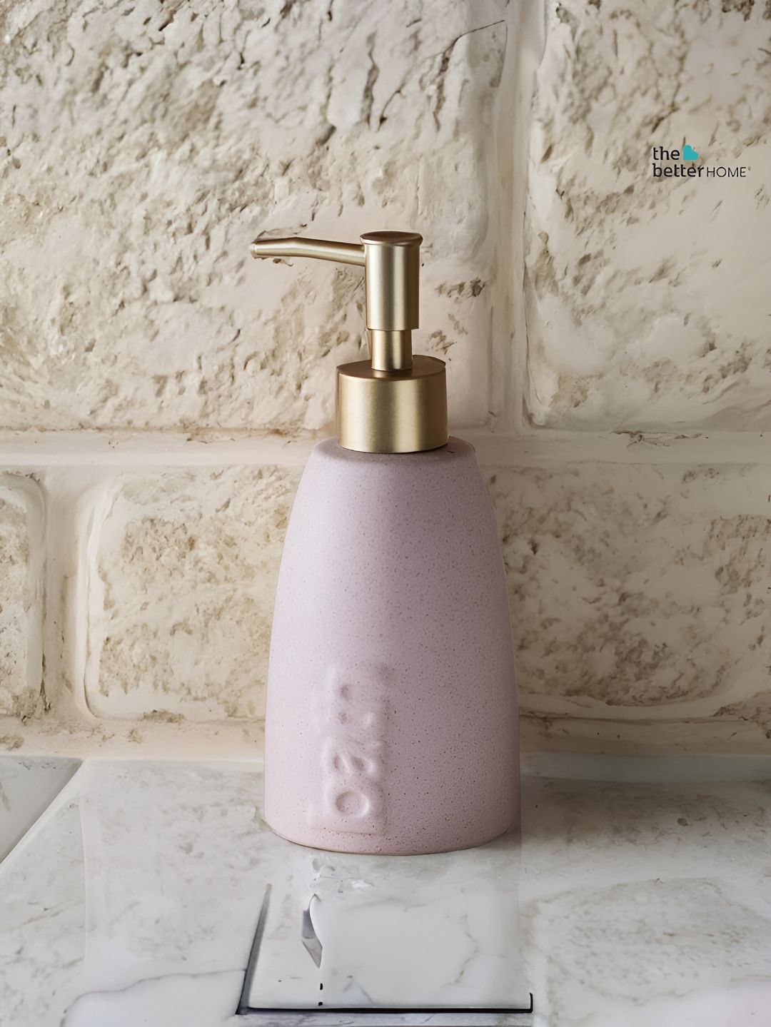 The Better Home Pink Gold Toned Textured Ceramic Soap Dispenser 320 ml