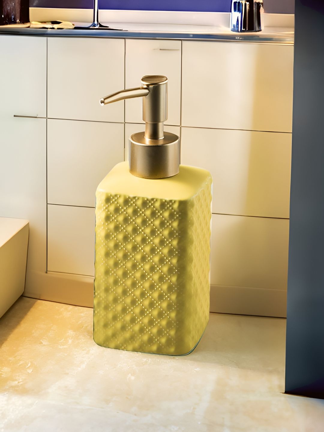 The Better Home Yellow Ceramic Soap Dispenser Bottle 350 ml