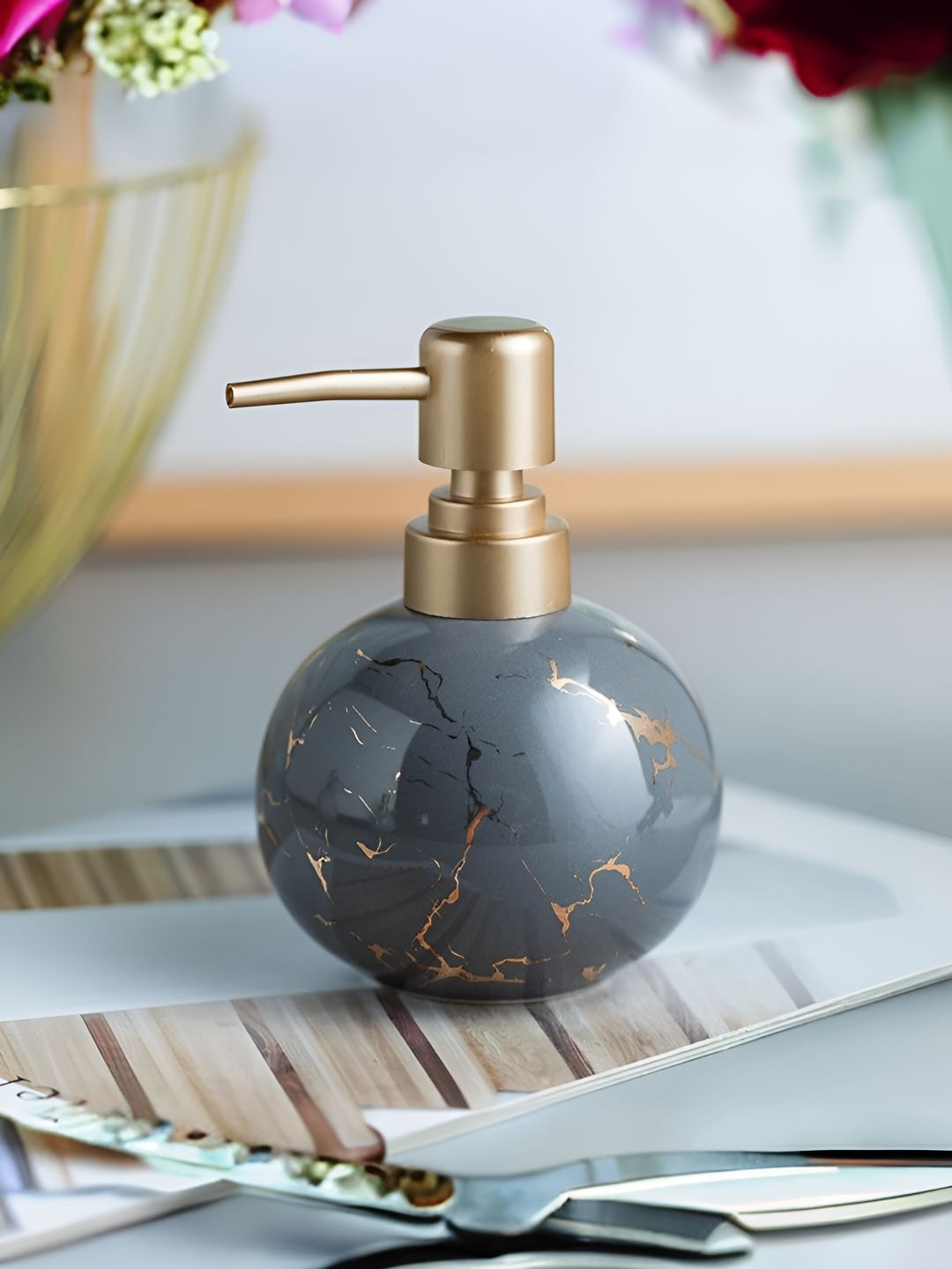 The Better Home Grey Textured Glossy Soap Dispenser Bottle 300 ml