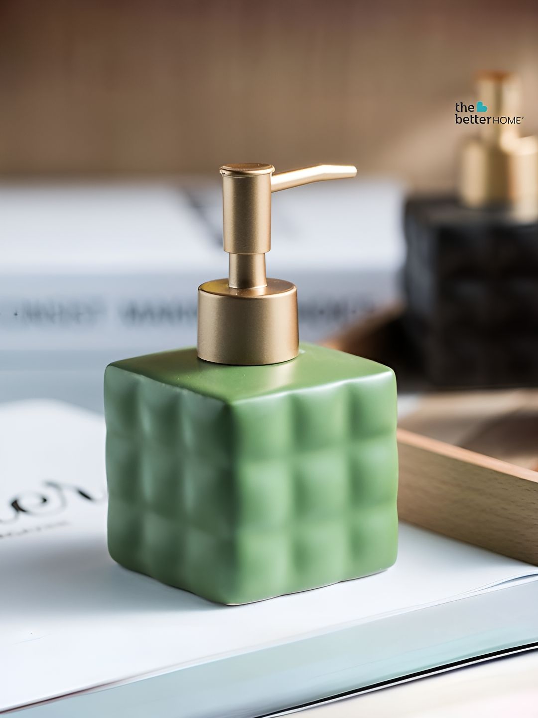 The Better Home Green Geometric Glossy Soap Dispenser Bottle 220 ml