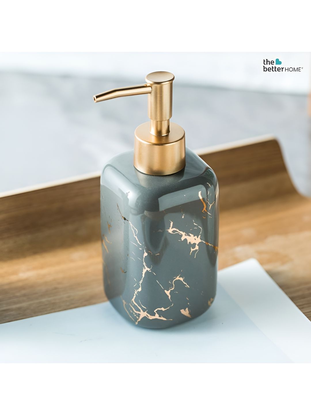 The Better Home Grey Textured Glossy Contemporary Soap Dispenser 300 ml