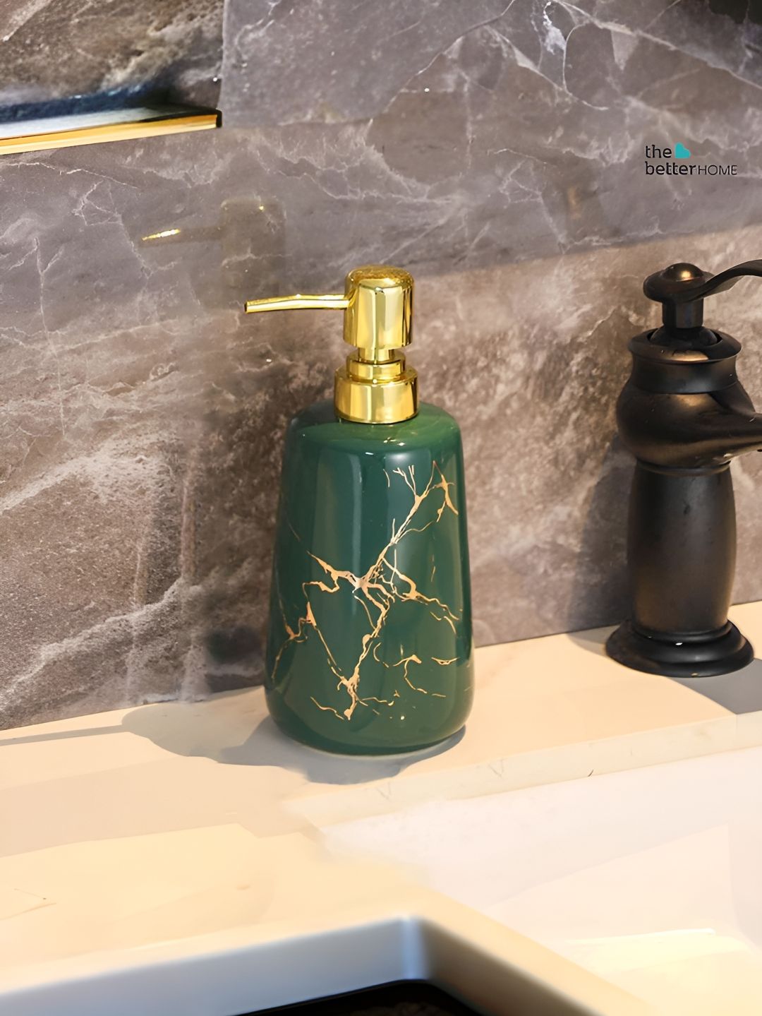 The Better Home Green Textured Glossy Soap Dispenser Bottle 260 ml