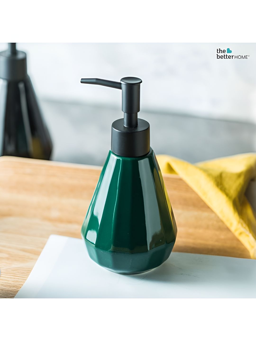 The Better Home Green Striped Glossy Soap Dispenser 250 ml